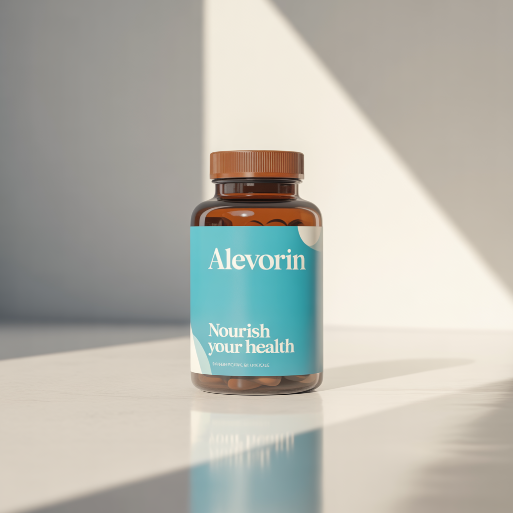 Alevorin natural daily complex capsules in a white bottle on a clean surface